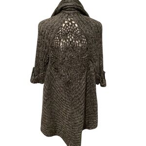 BCBGMaxAzria Women’s Charcoal Knit Cowl Neck Cardigan Full Length Sweater